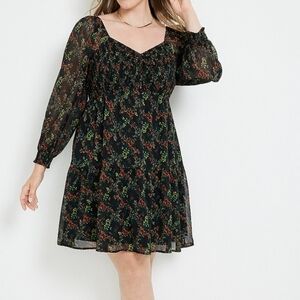 Maurice's Arbor Dark Floral Smocked Mesh Sleeve Mini Dress NWT Size 4X